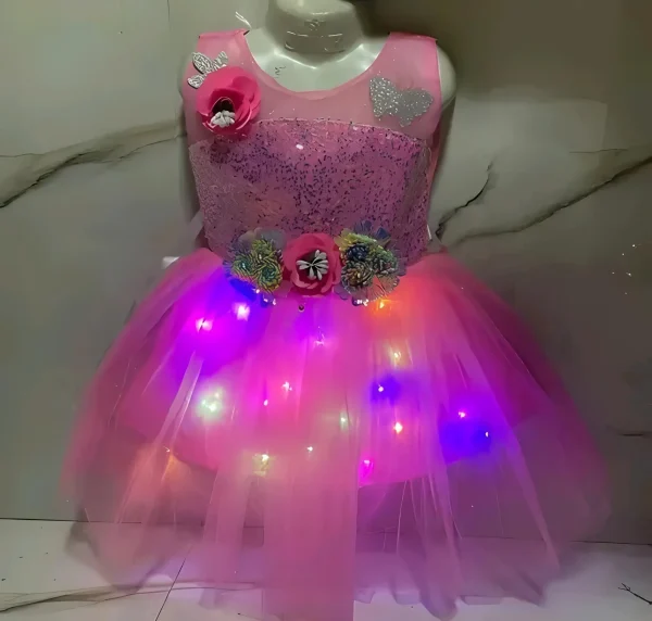 Princess stylish girl frock/light wali frock - Pink, 0-6 Months
