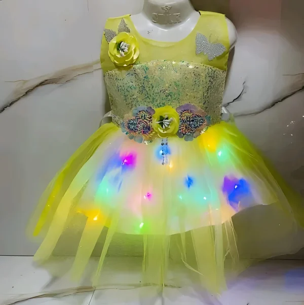 Princess stylish girl frock/light wali frock - Yellow, 0-6 Months
