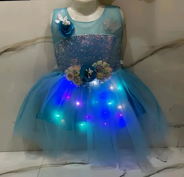 Princess frock/light wali frock - Blue, 0-6 Months