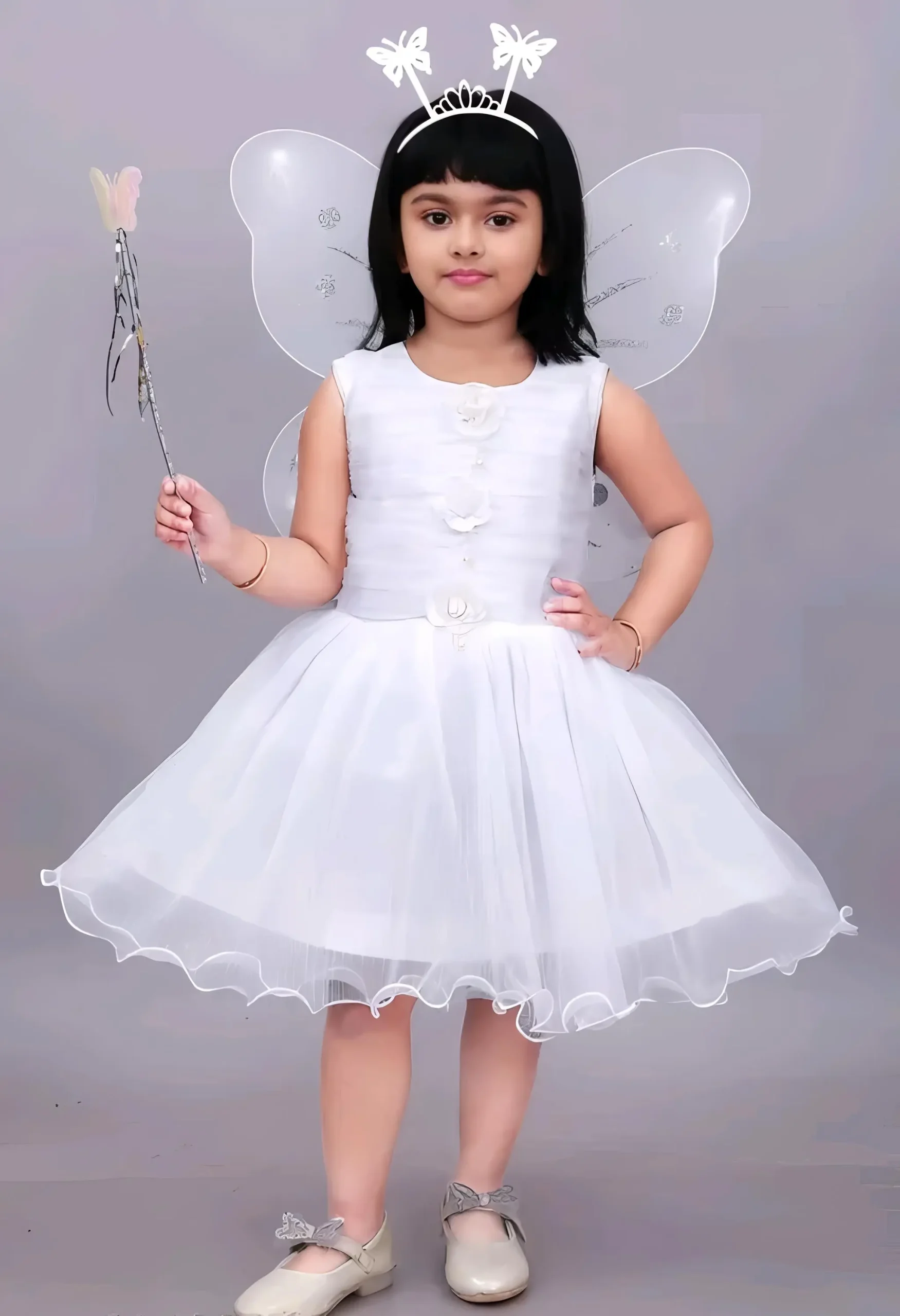 Princess frock/pari frock/color white - White, 0-6 Months