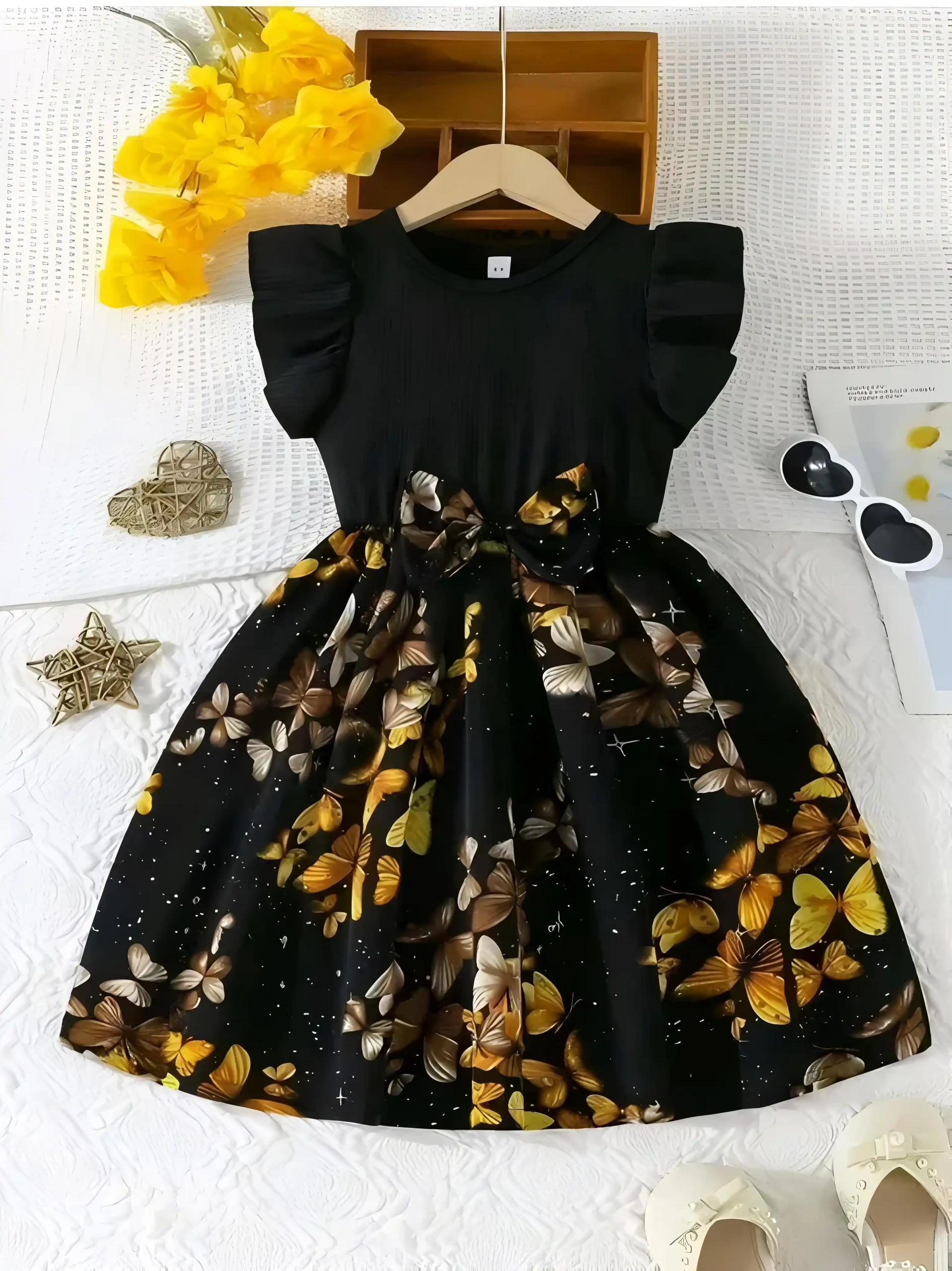 Stylish printed frock - Black, 0-6 Months