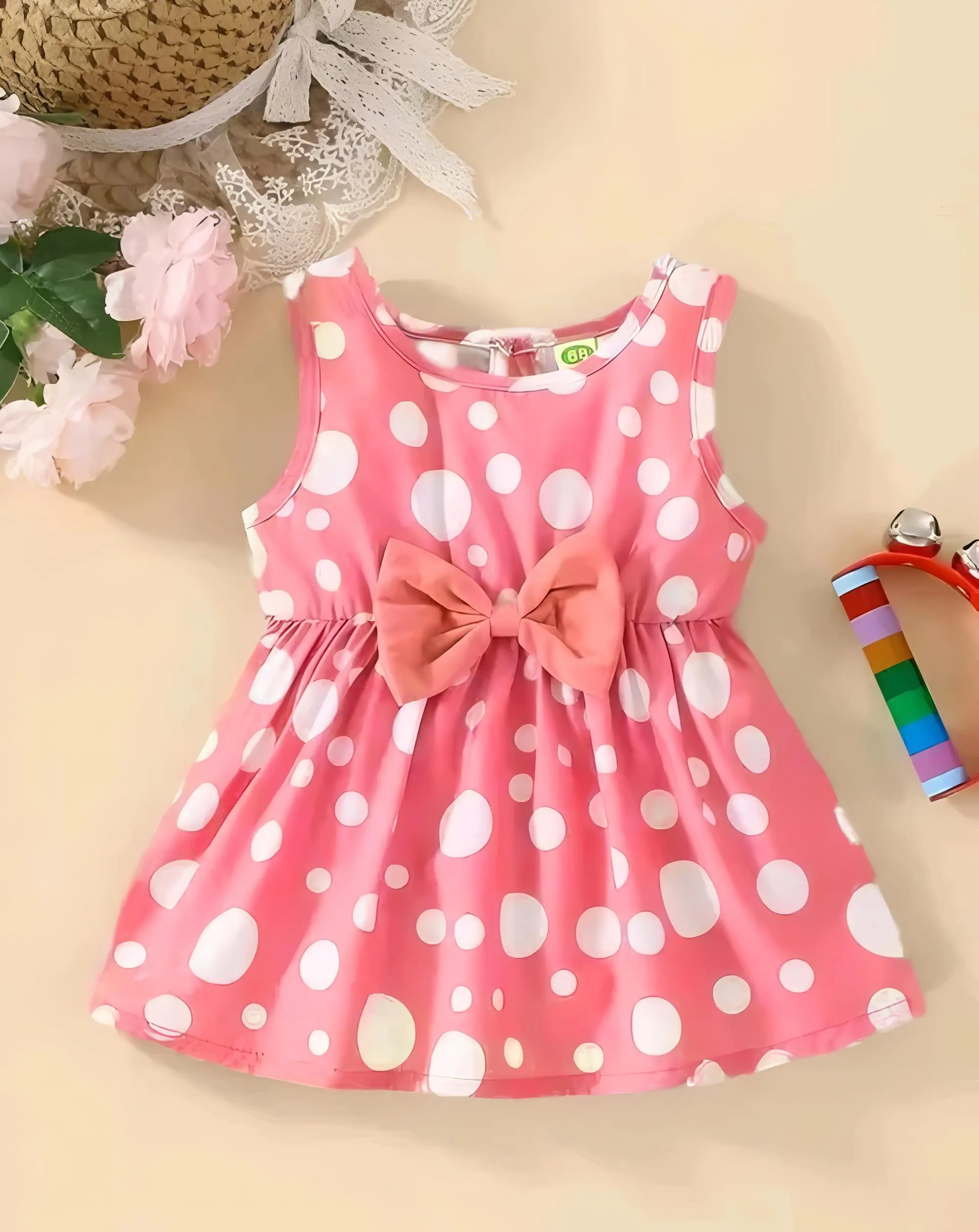 Baby daliy wear cotton frock - Orange, 0-1 Years