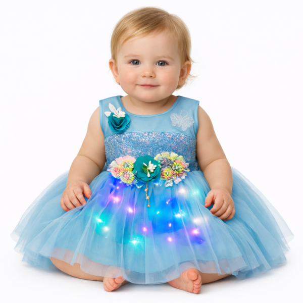 Princess frock/light wali frock - Blue, 0-6 Months