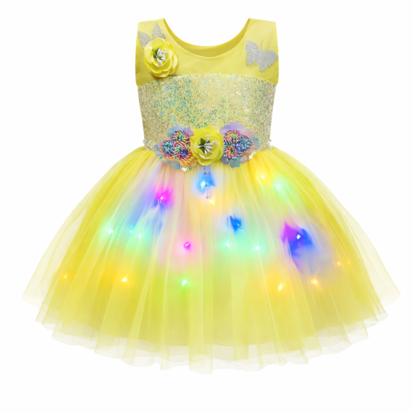 Princess stylish girl frock/light wali frock - Yellow, 0-6 Months