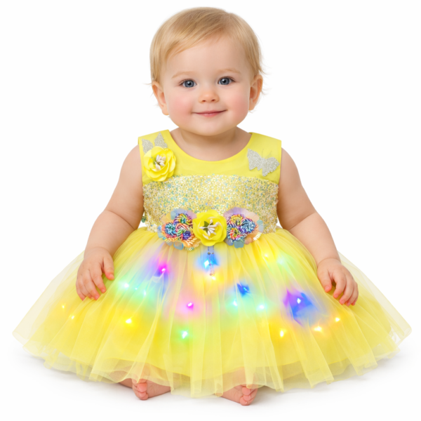 Princess stylish girl frock/light wali frock - Yellow, 0-6 Months