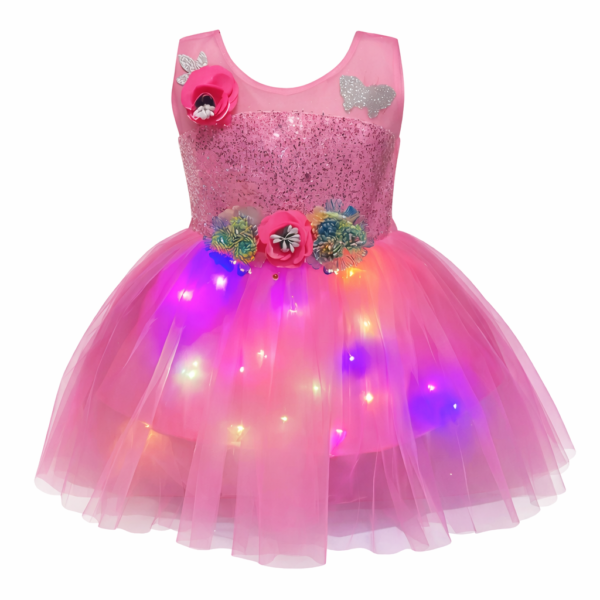 Princess stylish girl frock/light wali frock - Pink, 0-6 Months