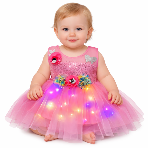Princess stylish girl frock/light wali frock - Pink, 0-6 Months