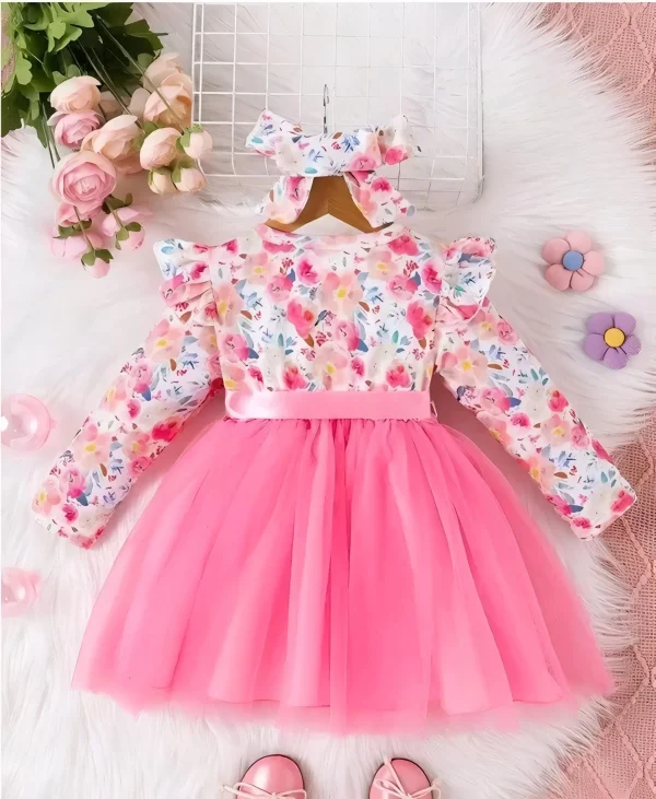Girls new stylish cotton and net fabric dress - Image 4