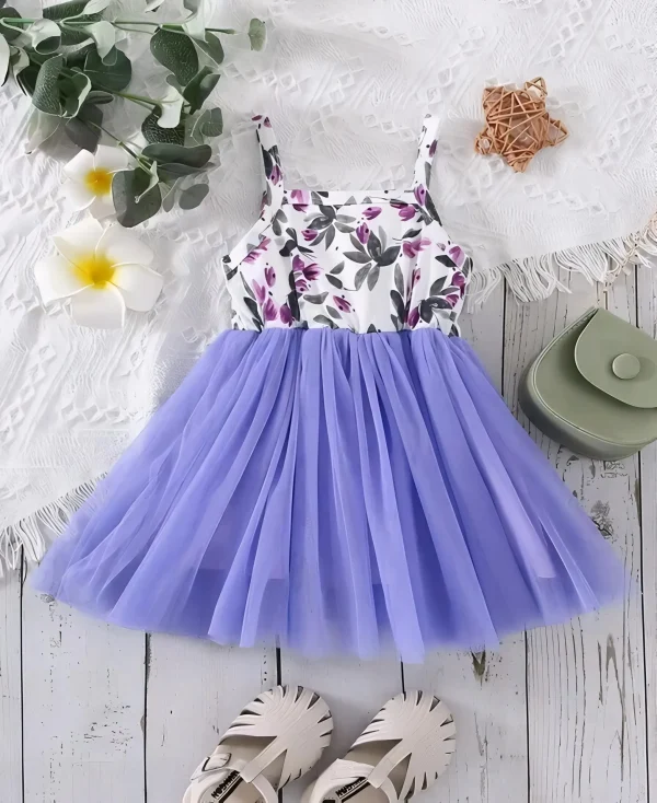 Girls net floral stylish dress/color purple