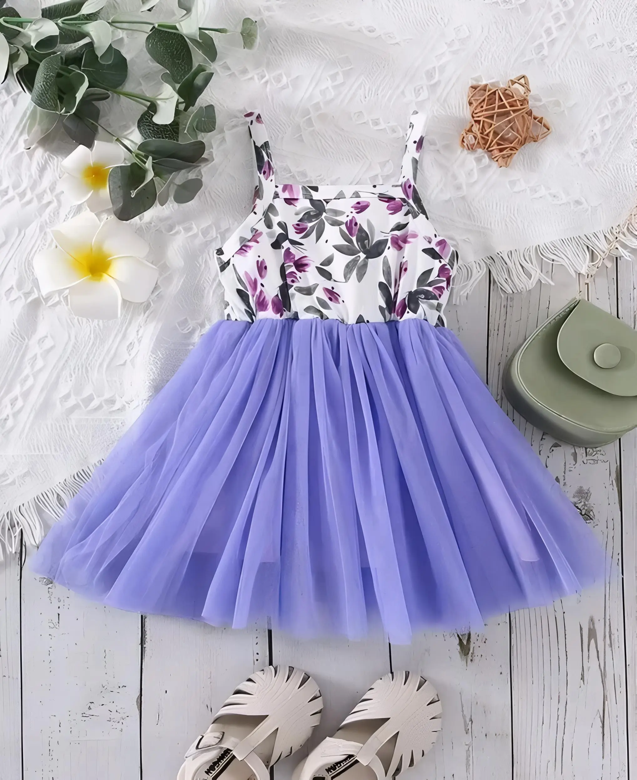 Girls net floral stylish dress/color purple