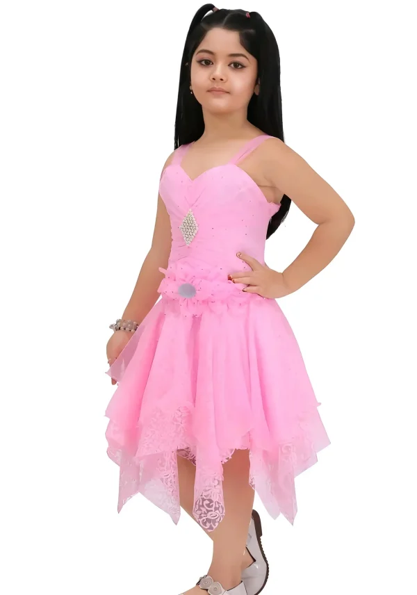 Girls frock net fabric color pink - Image 3