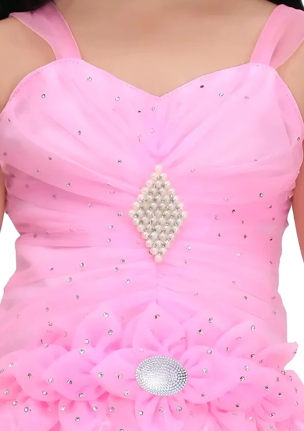 Girls frock net fabric color pink - Image 4