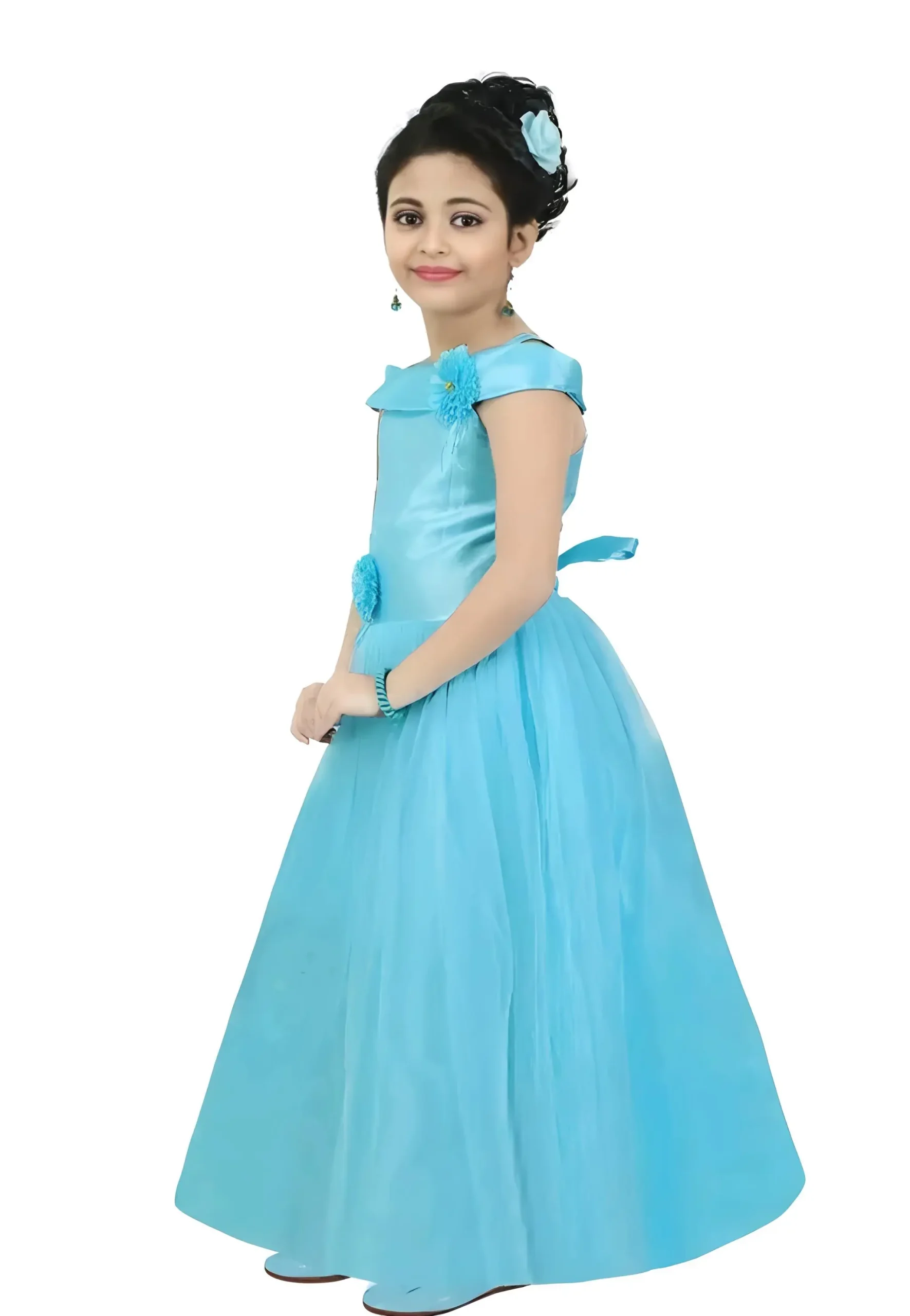 Blue satin frock for girls