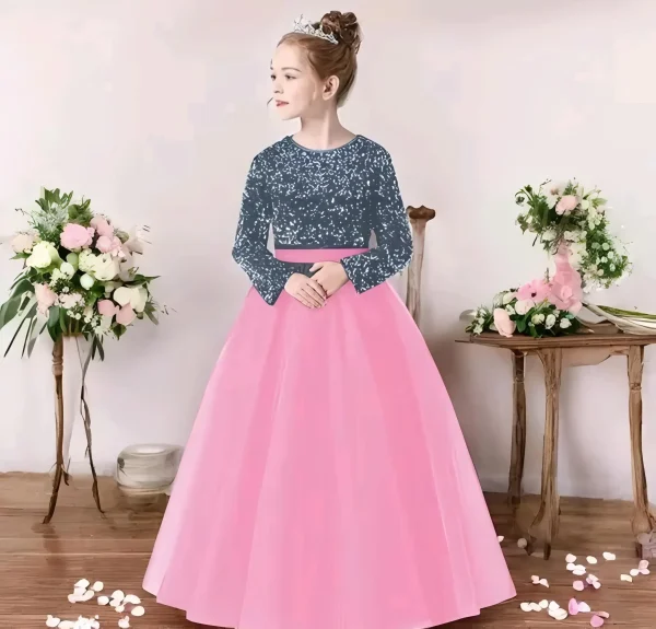 Girls full length net and sequin fabric gown