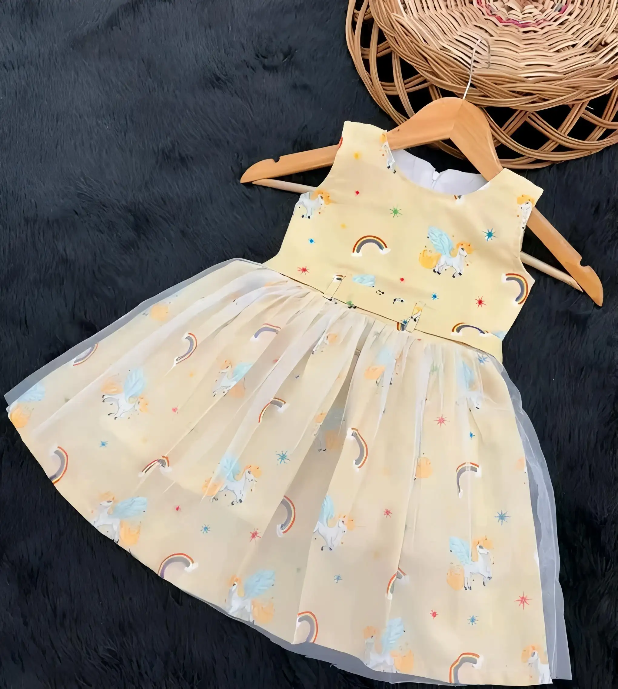 Yellow unicorn printed summer dress
