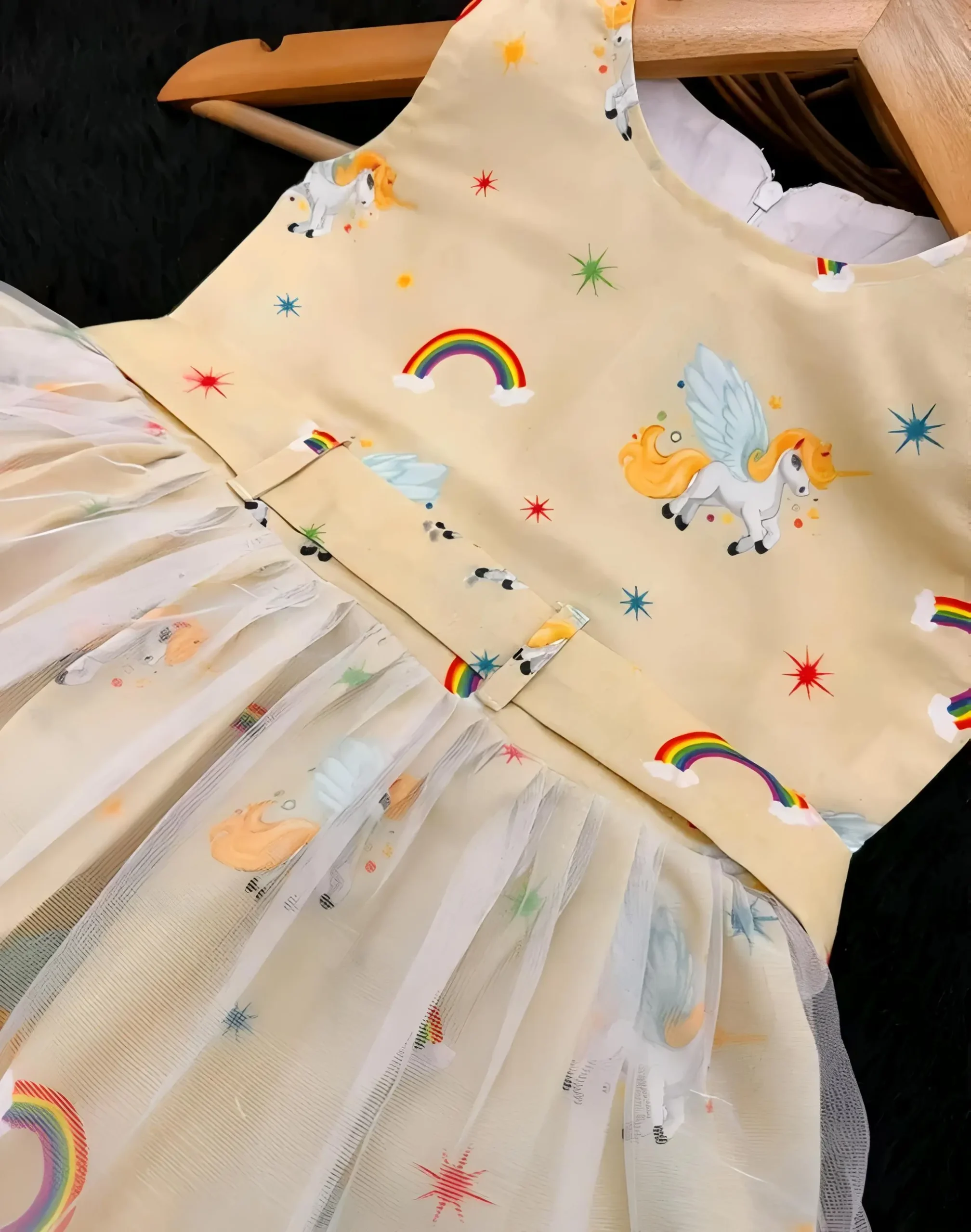 Yellow unicorn printed summer dress