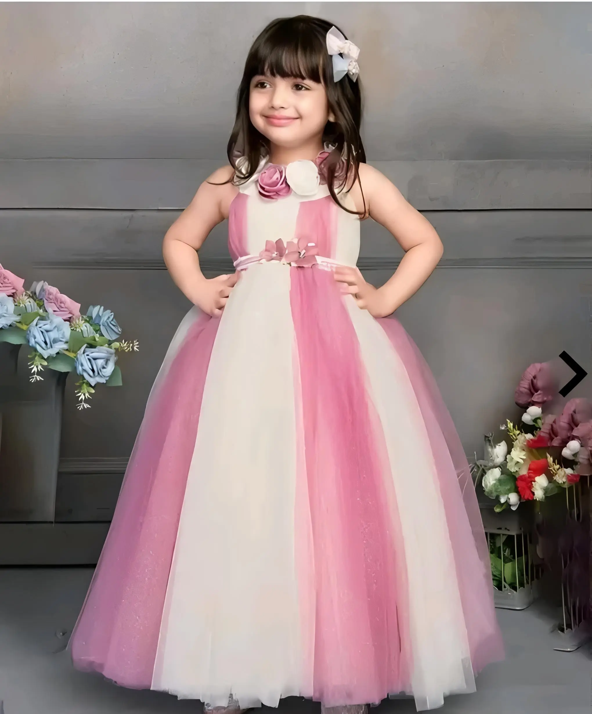 Girls net floral stylish full length dress