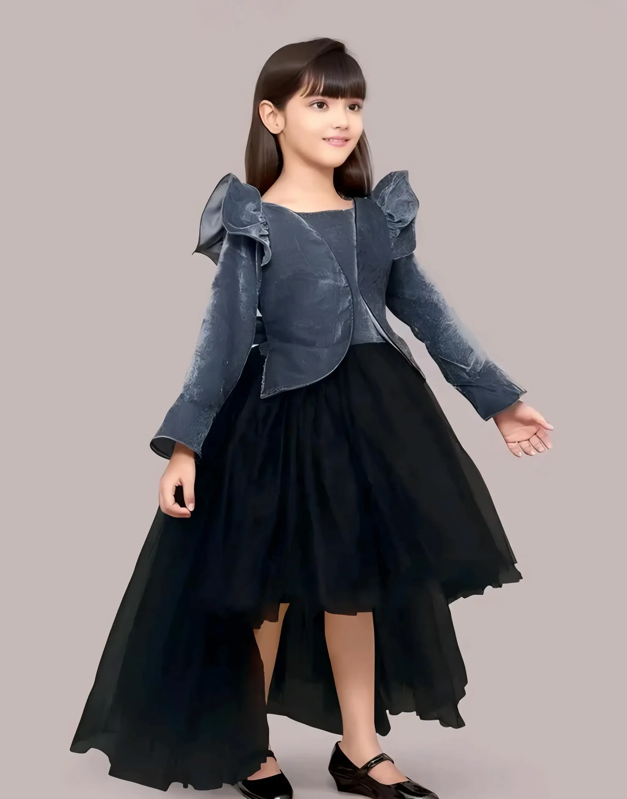 Girls solid round neck ethnic gown