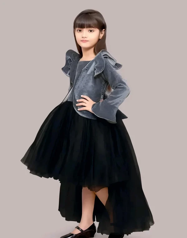 Girls solid round neck ethnic gown