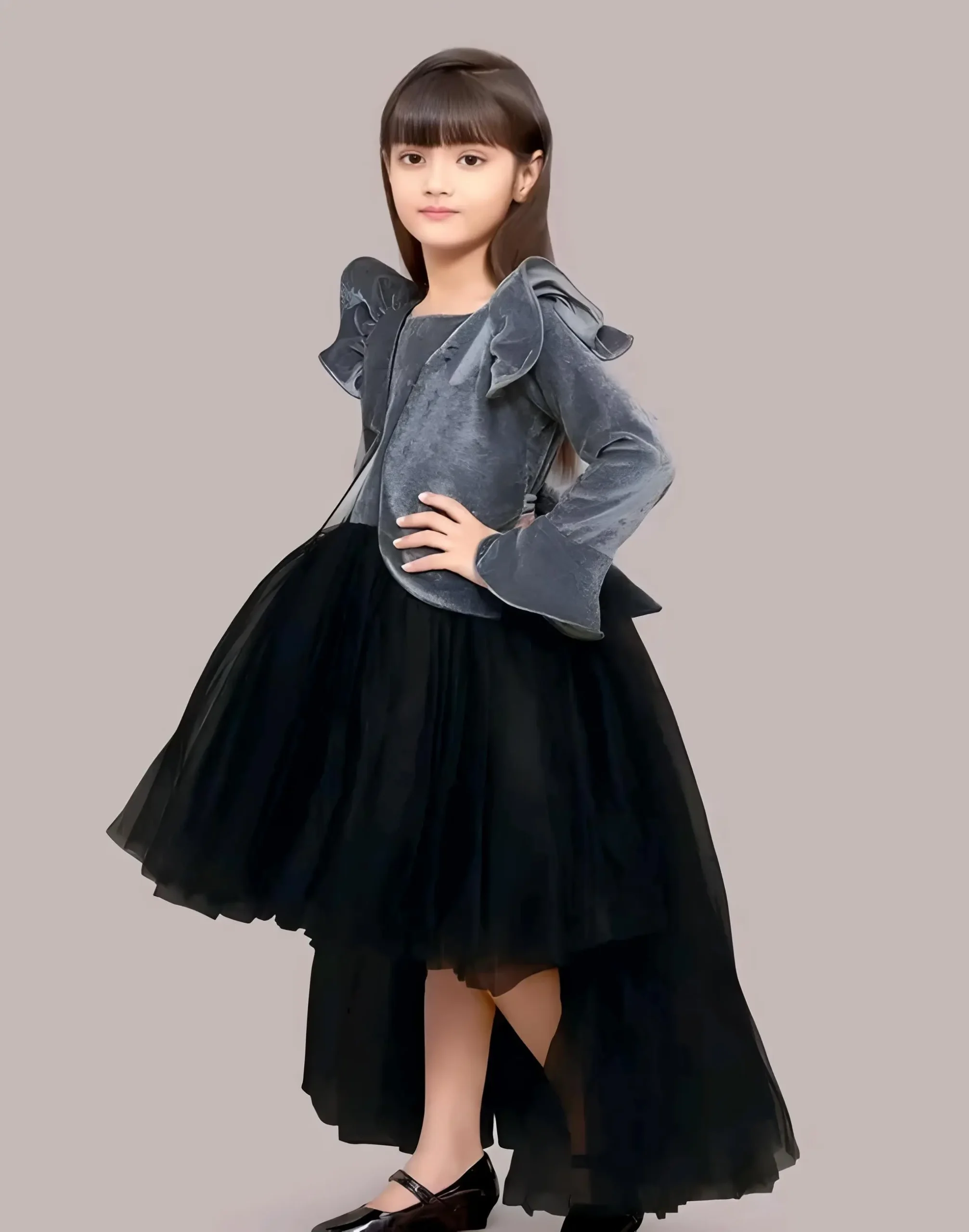 Girls solid round neck ethnic gown