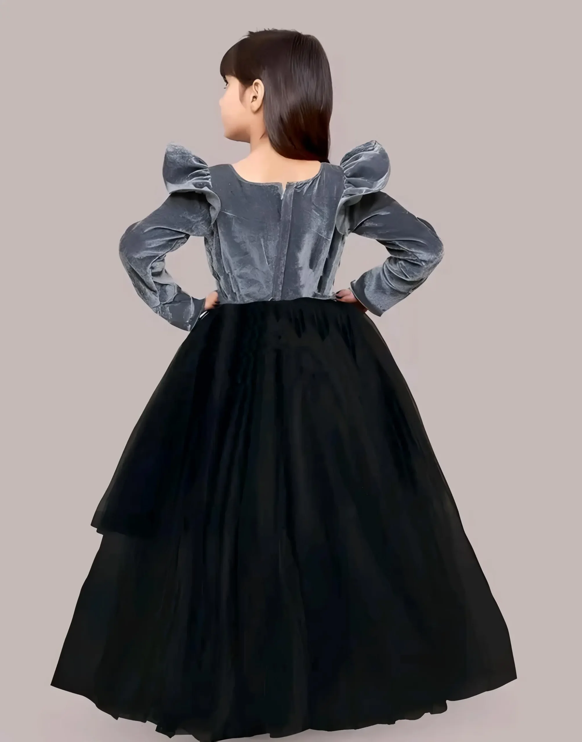 Girls solid round neck ethnic gown