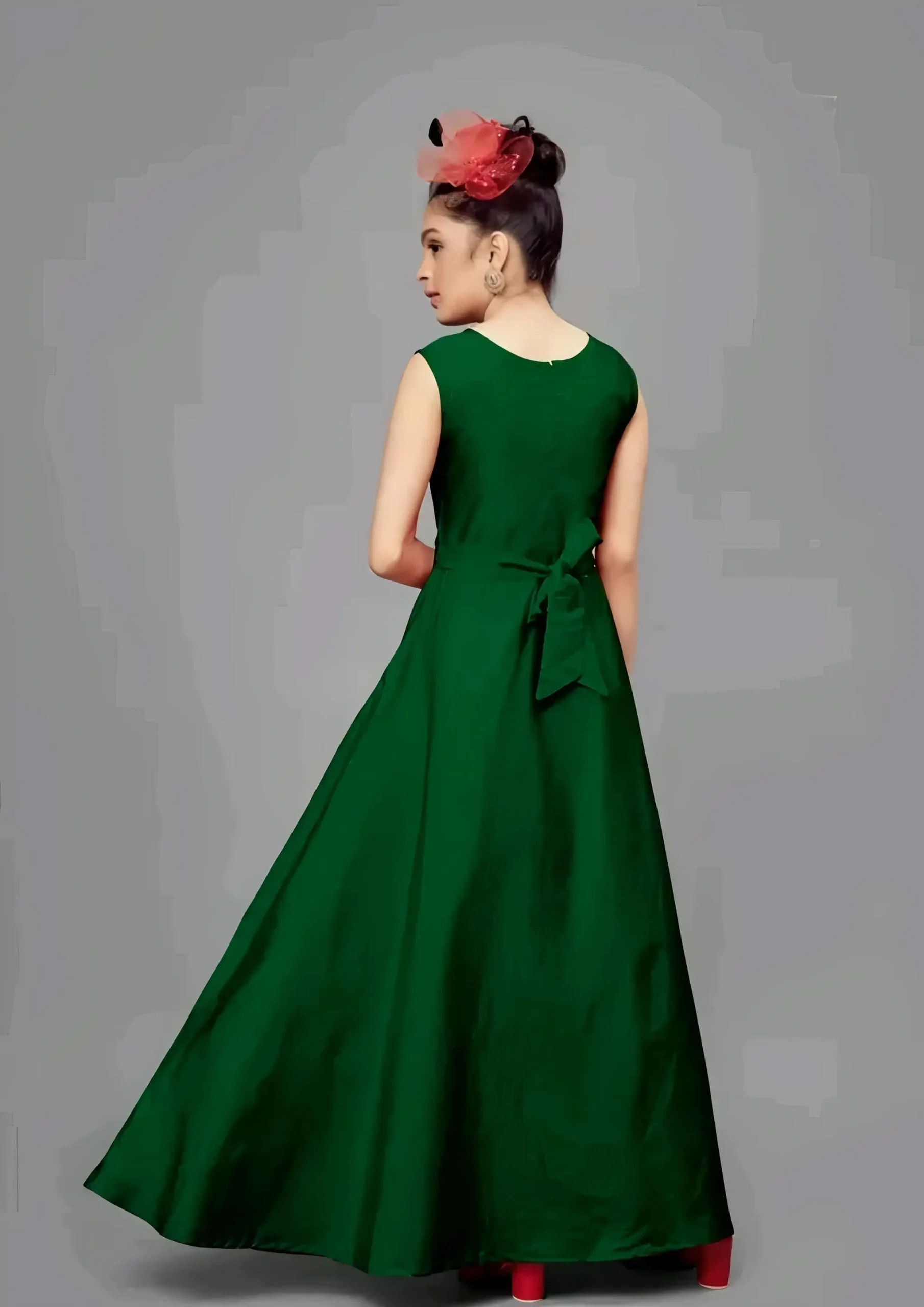 Girls solid round neck ethnic gown