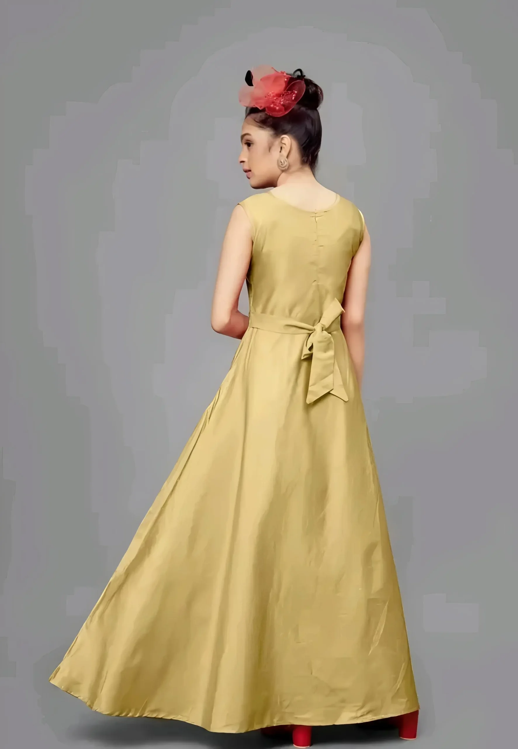 Girls solid round neck ethnic gown