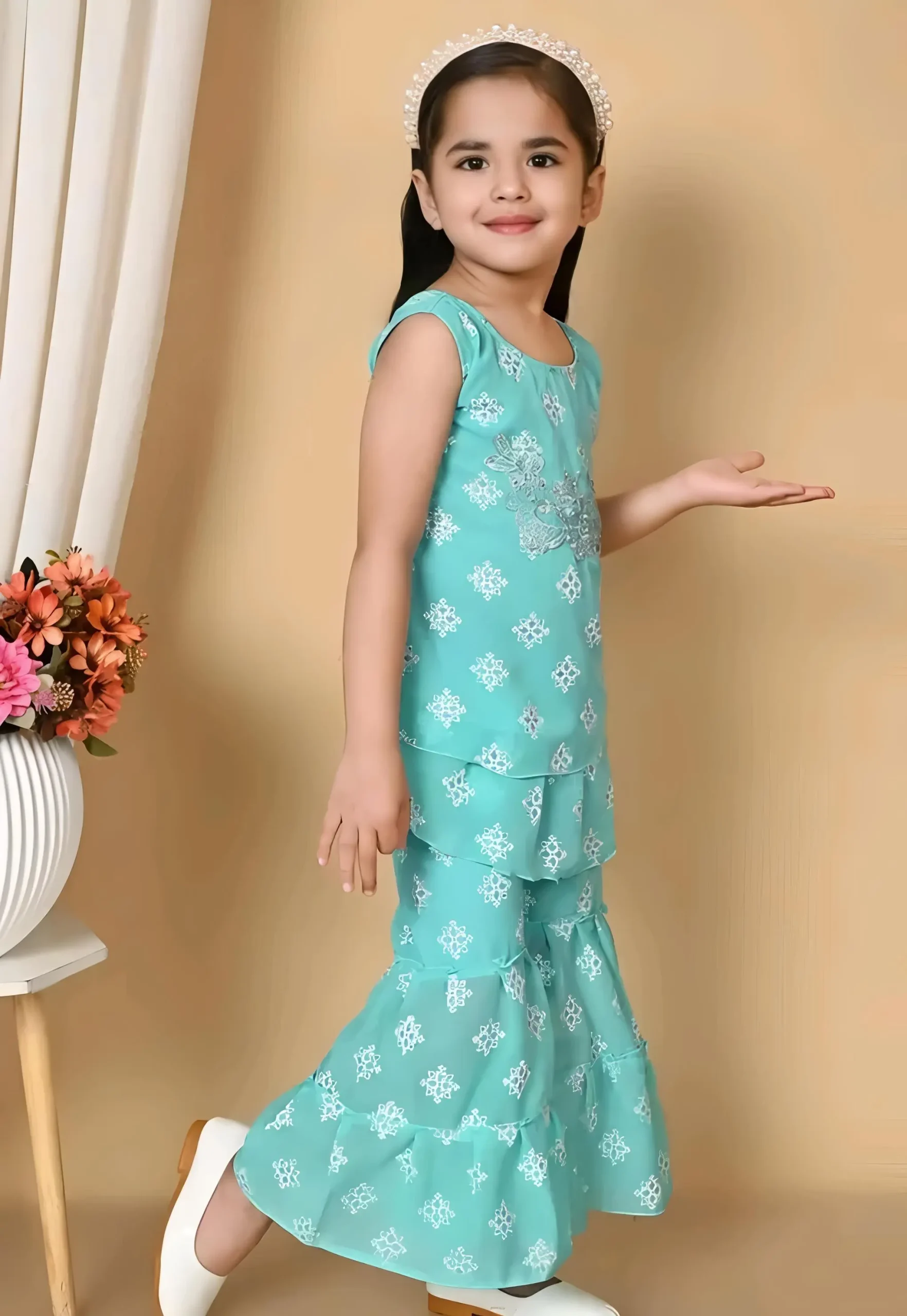 Girls plazo and suit set/color pink
