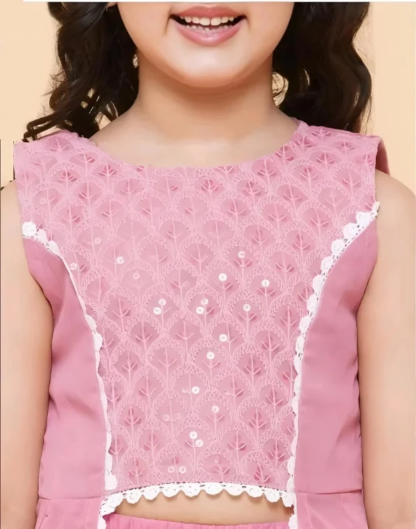 Girls pink self design Georgette kurta with sharara