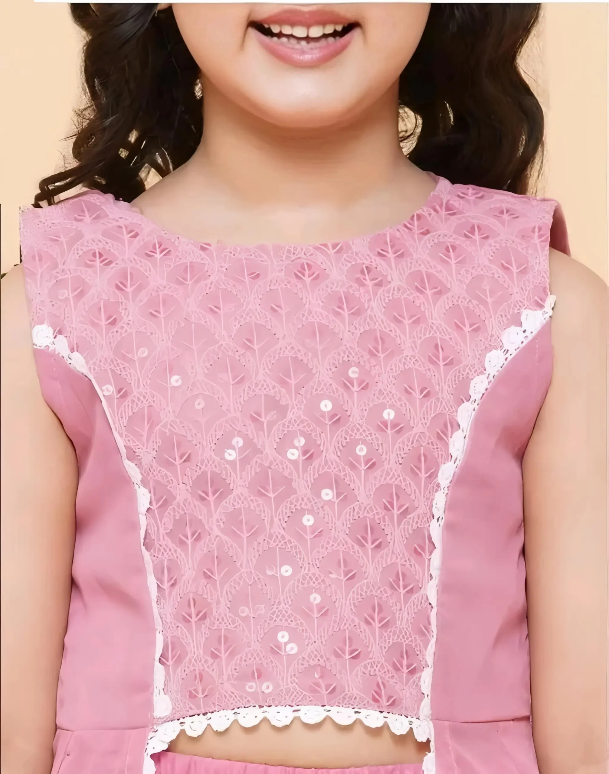 Girls pink self design Georgette kurta with sharara