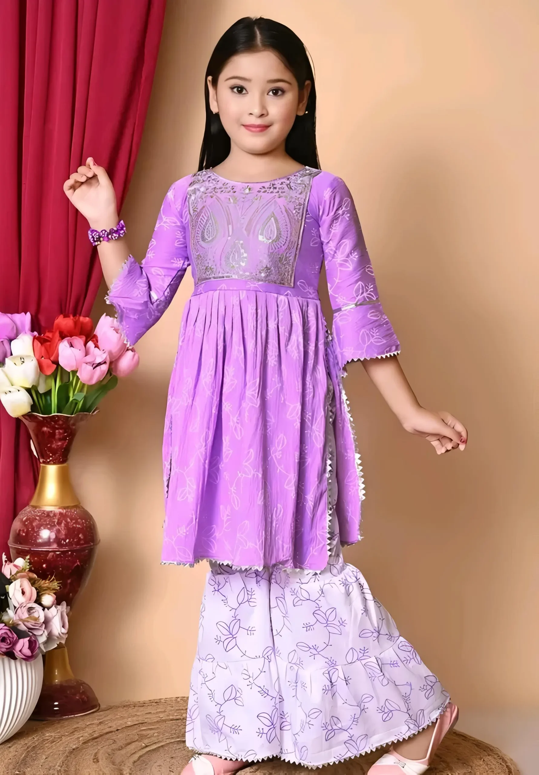 Girls plazo and suit set/color purple