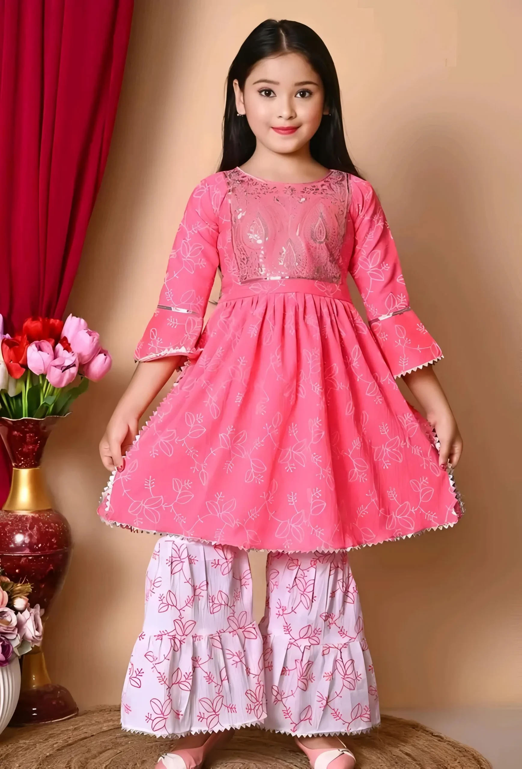 Girls plazo and suit set/color pink