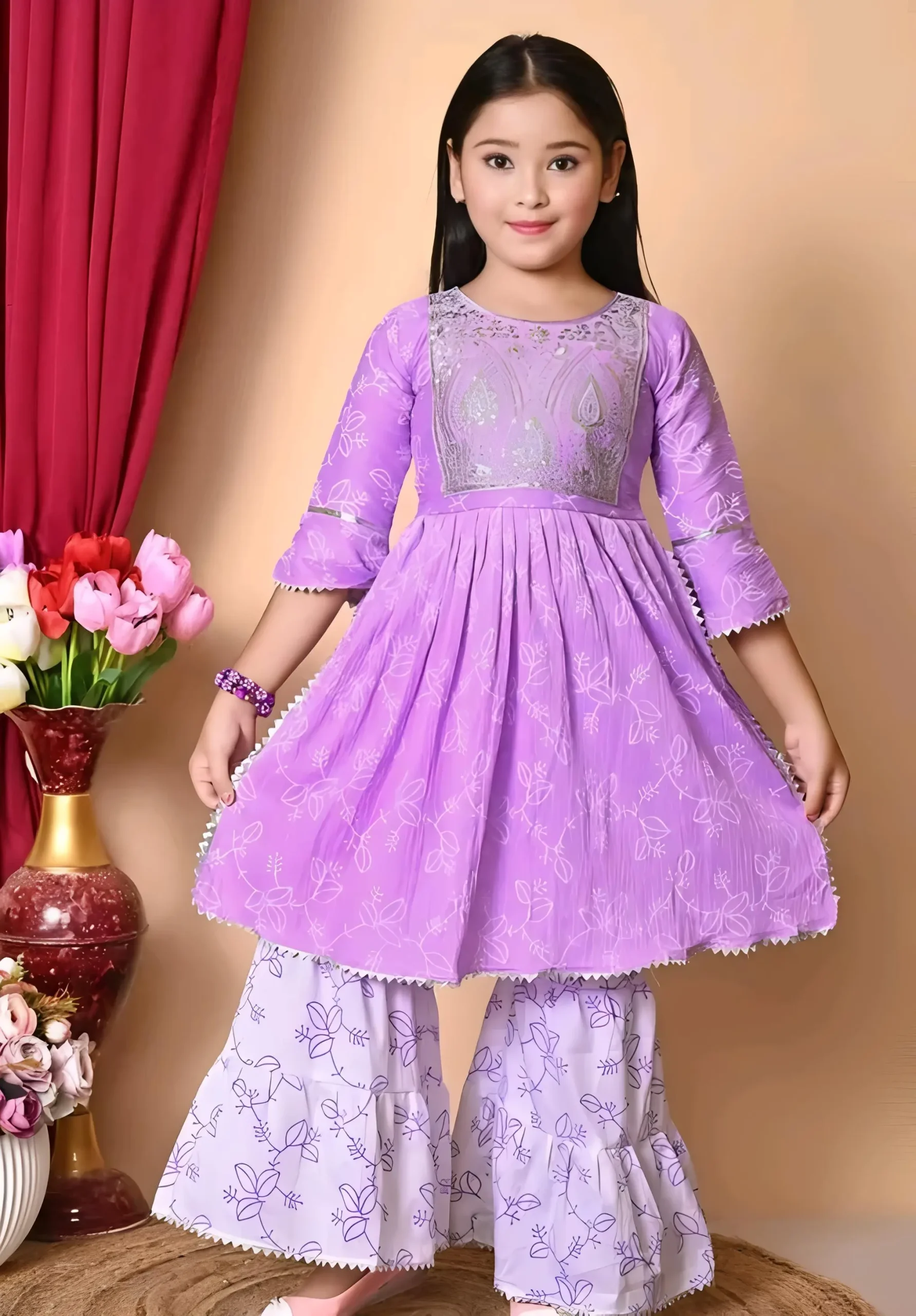 Girls plazo and suit set/color purple