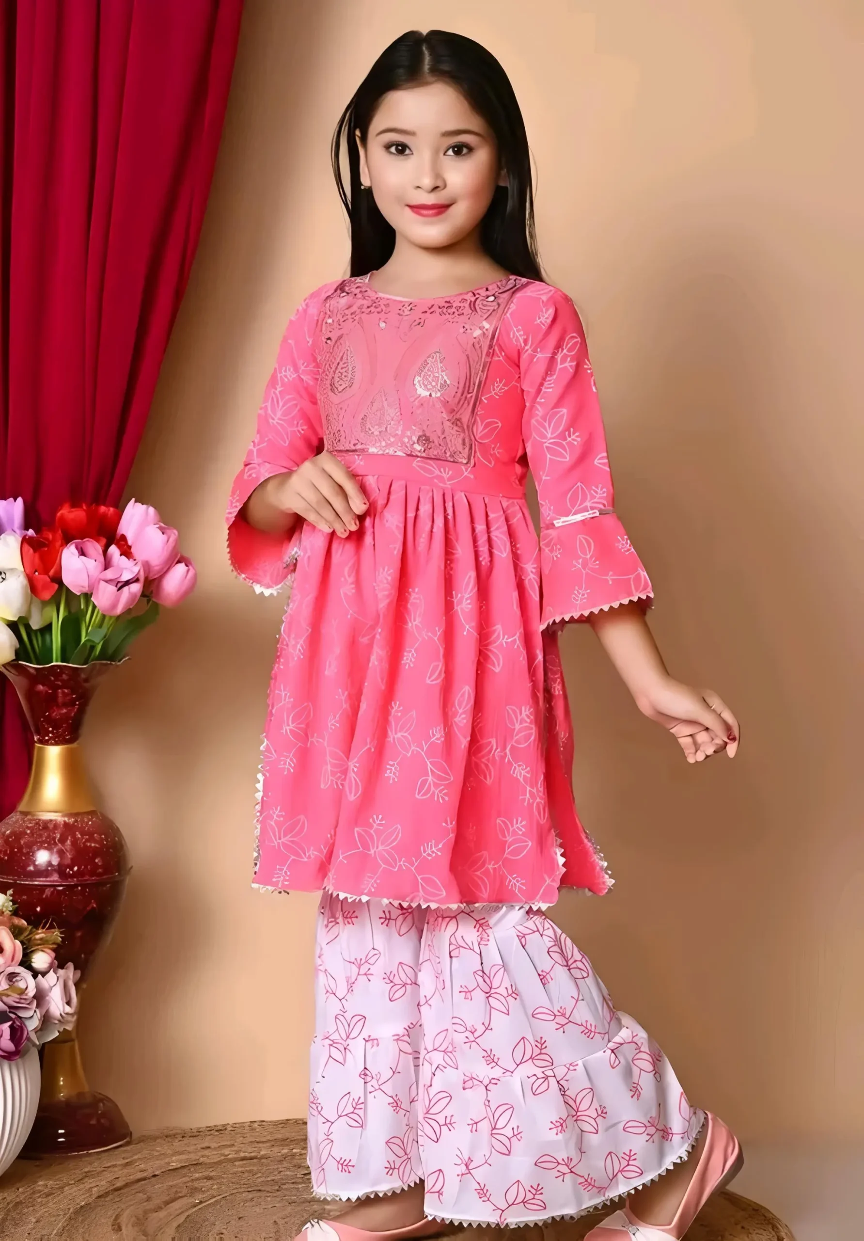 Girls plazo and suit set/color pink